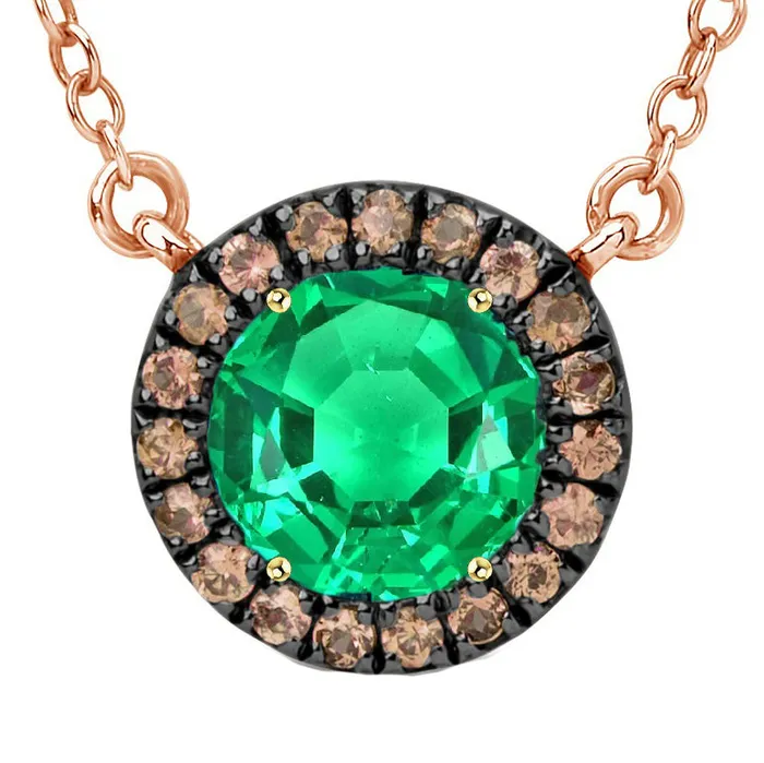 Black Gold Round Green Emerald And Brown Diamond Pendant With Chain HarryChadEntcom Necklaces