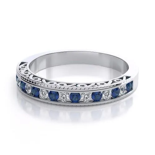 Blue Round Sapphire Natural Earth Mined Diamond Wedding Band White Gold 340 Carats GB Rings Blue Round Sapphire Natural Earth Mined Diamond Wedding Band White Gold 340 Carats GB Rings