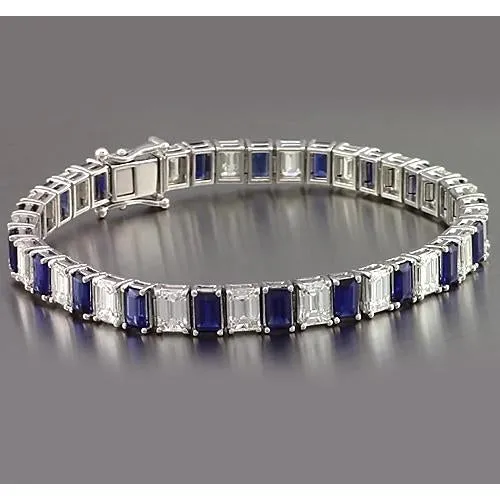 Blue Sapphire Emerald Cut Tennis Bracelet 12 Carats Jewelry New GB Bracelets Blue Sapphire Emerald Cut Tennis Bracelet 12 Carats Jewelry New GB Bracelets