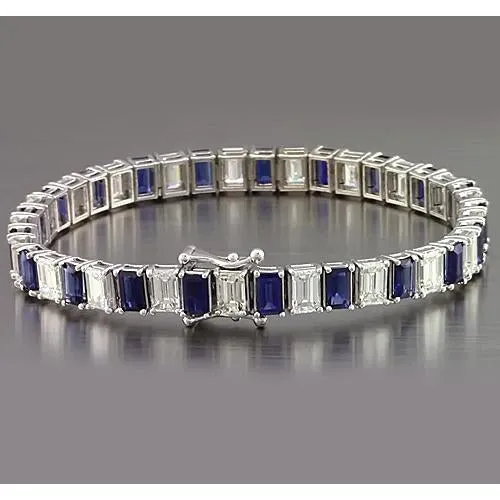 Blue Sapphire Emerald Cut Tennis Bracelet 12 Carats Jewelry New GB Bracelets Blue Sapphire Emerald Cut Tennis Bracelet 12 Carats Jewelry New GB Bracelets