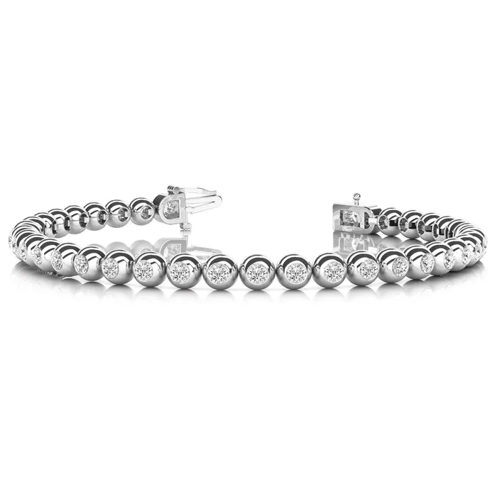 Bracelets GB Round Cut Bezel Set 760 Carats Natural Earth Mined Diamonds Bracelet 14K White Gold Bracelets GB Round Cut Bezel Set 760 Carats Natural Earth Mined Diamonds Bracelet 14K White Gold