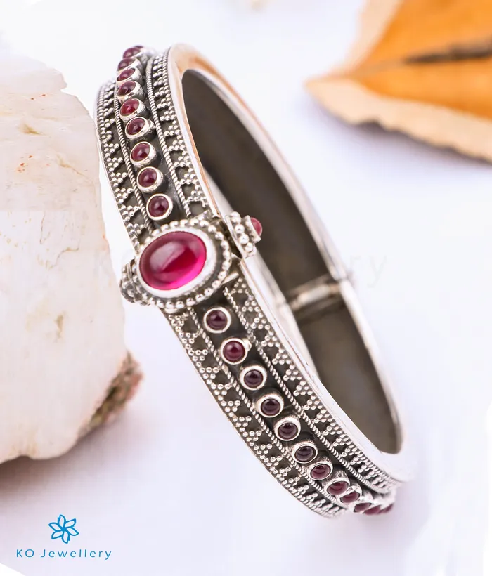Bracelets The Amira Silver Gemstone KadaBracelet RedSize 24 Gemstone