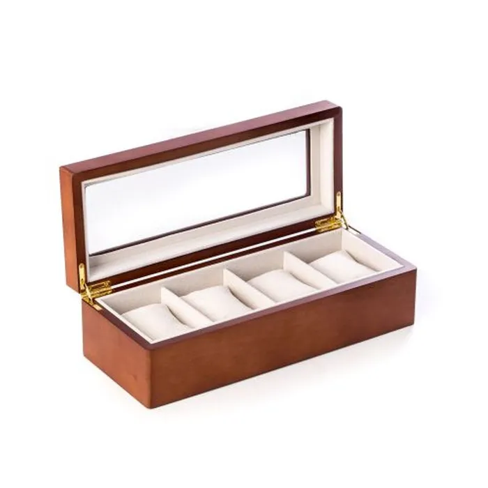 Cherry Wood 4 Watch Box With Glass Top Velour Lining Bey Berk Watches Cherry Wood 4 Watch Box With Glass Top Velour Lining Bey Berk Watches