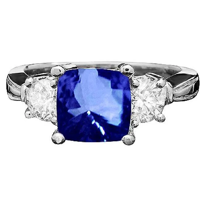 Cushion Ceylon Sapphire Round Natural Earth Mined Diamonds 451 Carat 3Stone Ring GB Rings Cushion Ceylon Sapphire Round Natural Earth Mined Diamonds 451 Carat 3Stone Ring GB Rings