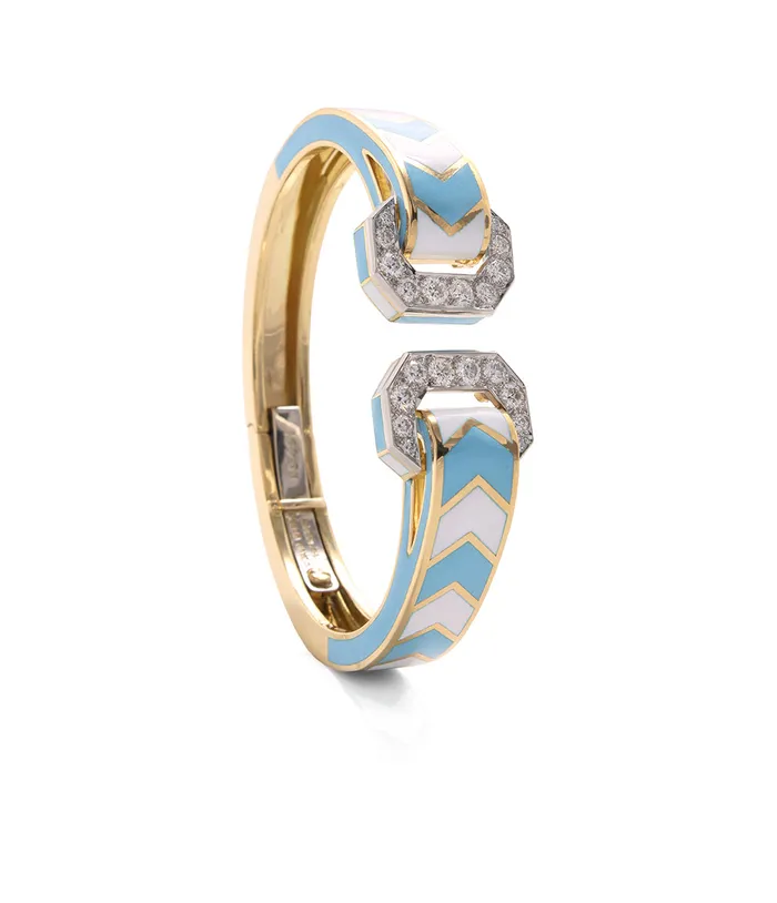 David Webb Bracelets Chevron Double Buckle Bracelet Light Blue