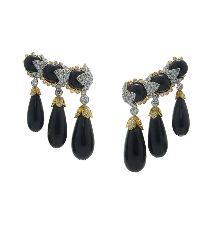 David Webb Workshop Garland Ear Cuffs Black Jade Earrings