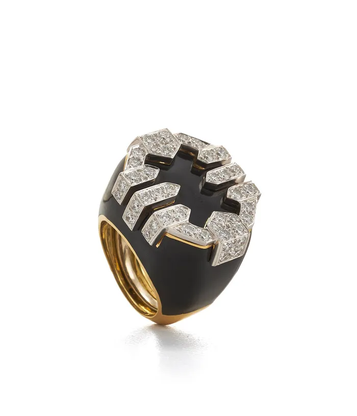 David Webb Workshop Grill Ring Black Enamel Rings