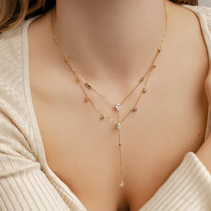 Dazzle Double Chain Y Necklace Sterling Silver Hey Happiness Necklaces Dazzle Double Chain Y Necklace Sterling Silver Hey Happiness Necklaces