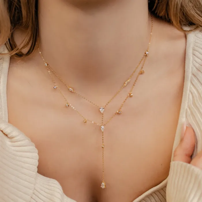 Dazzle Double Chain Y Necklace Sterling Silver Hey Happiness Necklaces Dazzle Double Chain Y Necklace Sterling Silver Hey Happiness Necklaces
