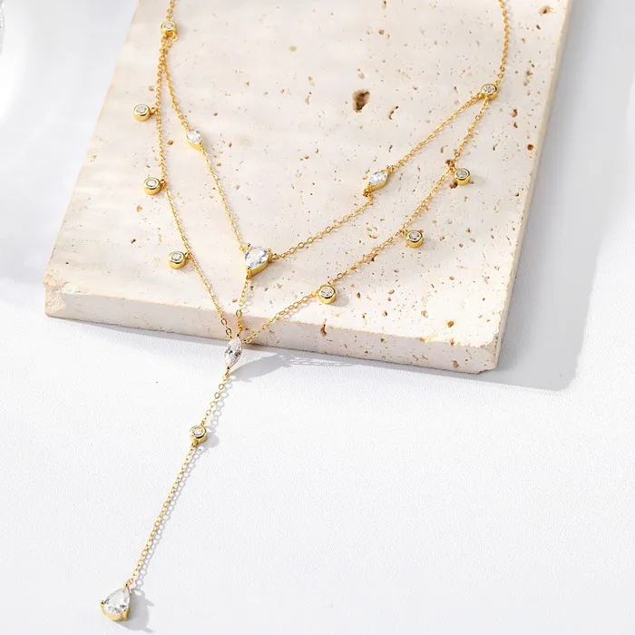 Dazzle Double Chain Y Necklace Sterling Silver Hey Happiness Necklaces Dazzle Double Chain Y Necklace Sterling Silver Hey Happiness Necklaces