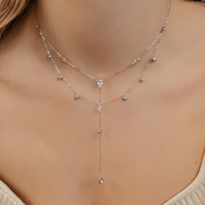 Dazzle Double Chain Y Necklace Sterling Silver Hey Happiness Necklaces Dazzle Double Chain Y Necklace Sterling Silver Hey Happiness Necklaces