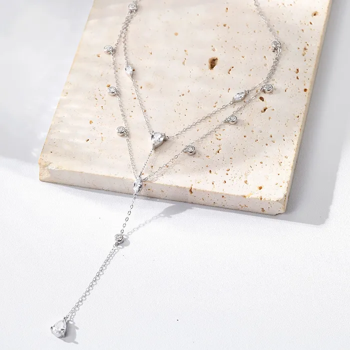Dazzle Double Chain Y Necklace Sterling Silver Hey Happiness Necklaces Dazzle Double Chain Y Necklace Sterling Silver Hey Happiness Necklaces