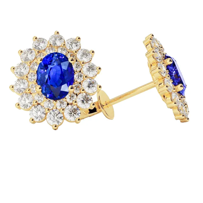 Earrings 4 Carats Oval Cut Sri Lanka Sapphire Natural Earth Mined Diamonds Studs Yellow Gold 14K GB Earrings 4 Carats Oval Cut Sri Lanka Sapphire Natural Earth Mined Diamonds Studs Yellow Gold 14K GB