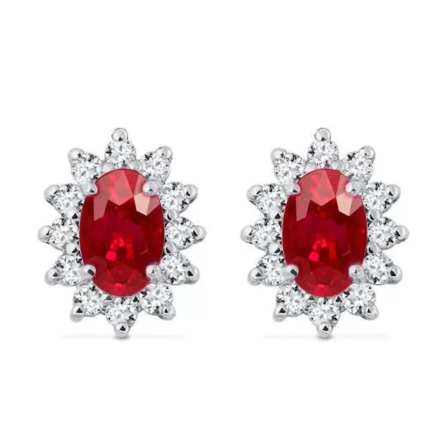 Earrings GB Ladies Stud Earrings 750 Carats Ruby And Natural Earth Mined Diamond White Gold 14K Earrings GB Ladies Stud Earrings 750 Carats Ruby And Natural Earth Mined Diamond White Gold 14K