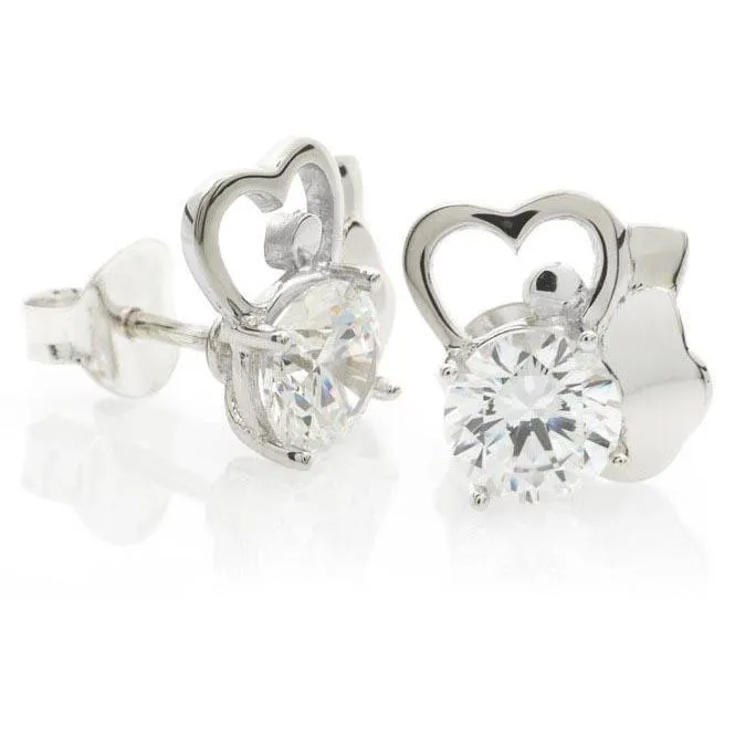 Earrings GB Round Cut 4 Carats Natural Earth Mined Diamonds Heart Shape Studs Earrings White Gold Earrings GB Round Cut 4 Carats Natural Earth Mined Diamonds Heart Shape Studs Earrings White Gold
