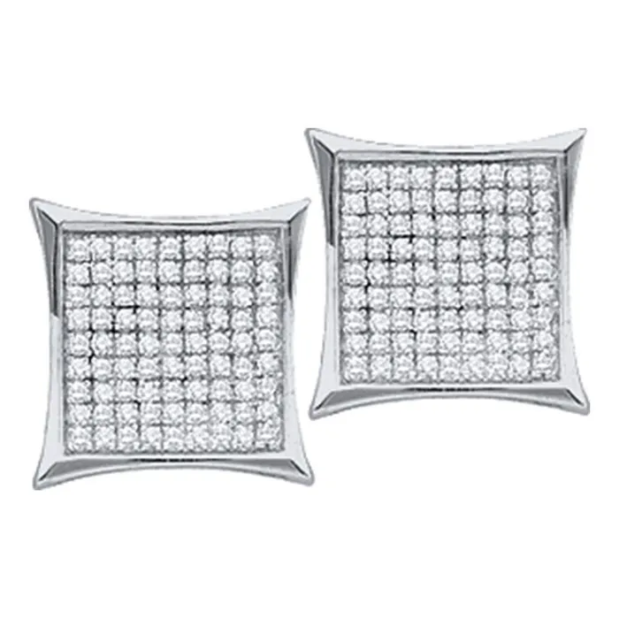 Earrings GND 10kt White Gold Womens Round Diamond Square Cluster Earrings 16 Cttw GND Earrings GND 10kt White Gold Womens Round Diamond Square Cluster Earrings 16 Cttw GND