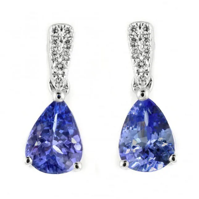Earrings Pear Cut Tanzanite With Round Natural Earth Mined Diamonds 6 Ct Dangle Earrings Gold 14K GB Earrings Pear Cut Tanzanite With Round Natural Earth Mined Diamonds 6 Ct Dangle Earrings Gold 14K GB