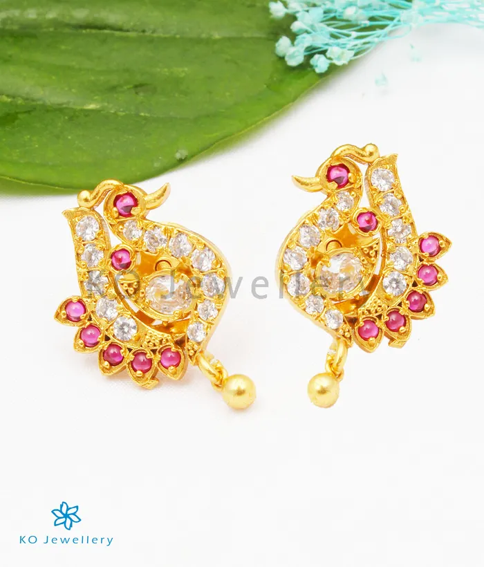 Earrings The Loukya Silver Peacock Earstuds RedWhite Silversmith