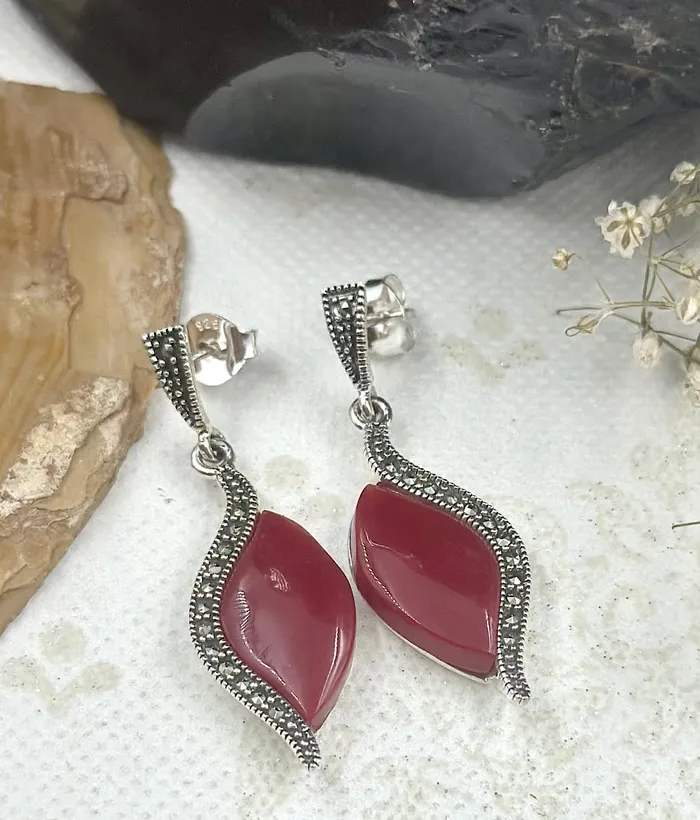 Earrings The Silver Marcasite Earrings Red Marcasite