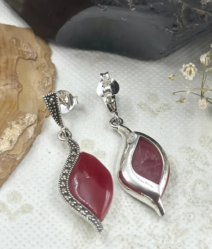 Earrings The Silver Marcasite Earrings Red Marcasite