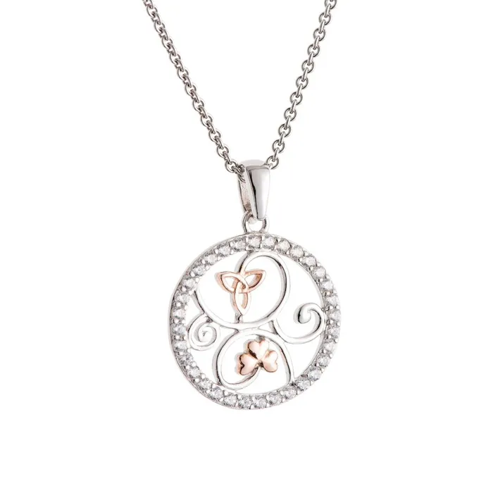 Galway Galway Trinity Knot Shamrocks Rose Gold Silver Pendant Rhodium Plated Necklaces Galway Galway Trinity Knot Shamrocks Rose Gold Silver Pendant Rhodium Plated Necklaces