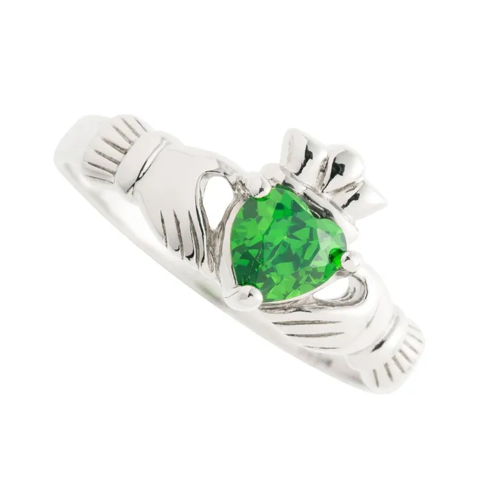 Galway Rings Galway Green Crystal Claddagh Ring Rhodium Plated 925 Sterling Silver Galway Rings Galway Green Crystal Claddagh Ring Rhodium Plated 925 Sterling Silver