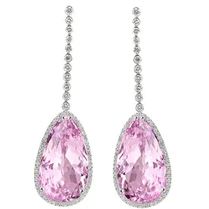 GB 1660 Ct Kunzite With Natural Earth Mined Diamonds Dangle Earrings New White Gold 14K Earrings GB 1660 Ct Kunzite With Natural Earth Mined Diamonds Dangle Earrings New White Gold 14K Earrings