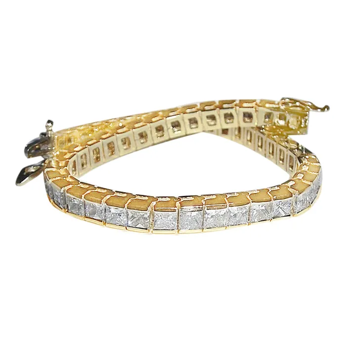 GB Bracelets 1250 Carat Princess Real Natural Earth Mined Diamonds Tennis Bracelet Yellow Gold GB Bracelets 1250 Carat Princess Real Natural Earth Mined Diamonds Tennis Bracelet Yellow Gold