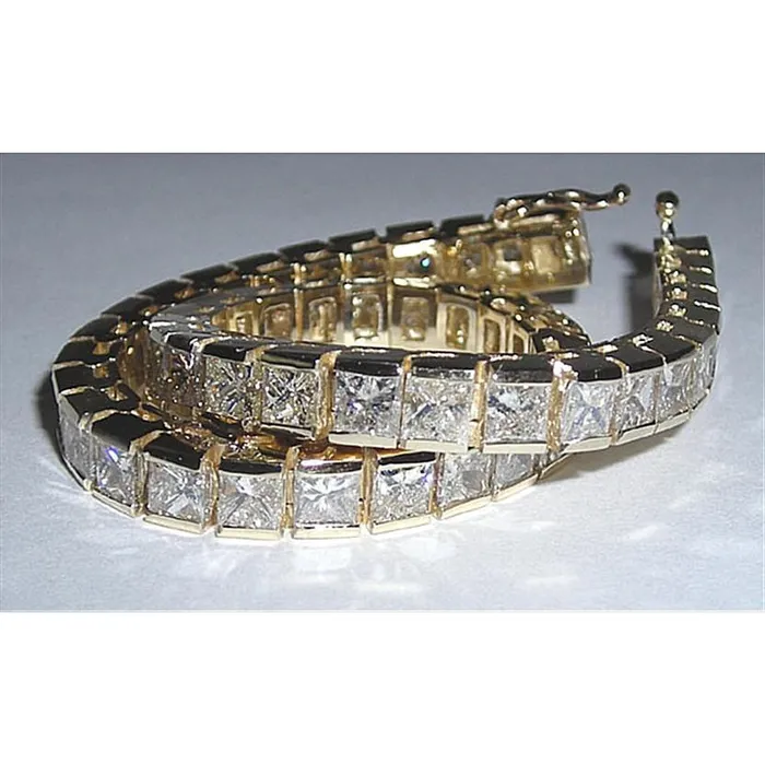 GB Bracelets 1250 Carat Princess Real Natural Earth Mined Diamonds Tennis Bracelet Yellow Gold