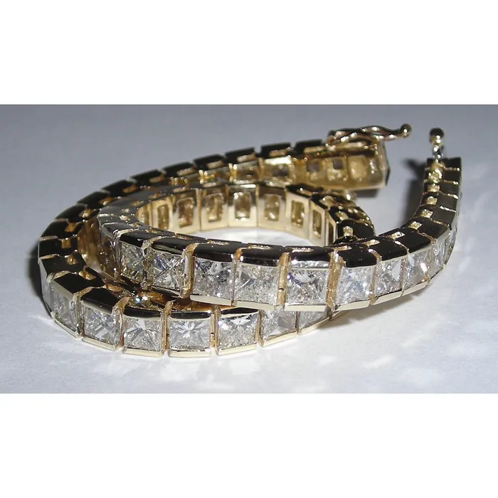 GB Bracelets 1250 Carat Princess Real Natural Earth Mined Diamonds Tennis Bracelet Yellow Gold