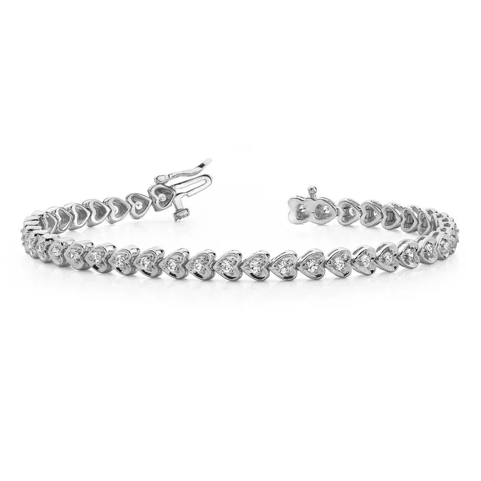 GB Bracelets 14K White Gold Prong Set 6 Carats Natural Earth Mined Diamond Heart Style Bracelet GB Bracelets 14K White Gold Prong Set 6 Carats Natural Earth Mined Diamond Heart Style Bracelet