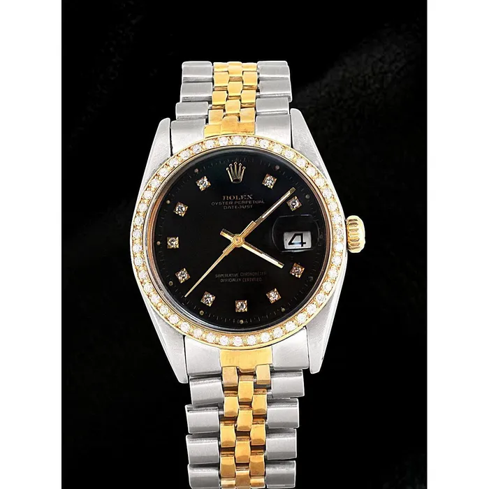 GB Bracelets Rolex Date Just Mens Watch Black Diamond Dial Two Tone Bracelet GB Bracelets Rolex Date Just Mens Watch Black Diamond Dial Two Tone Bracelet