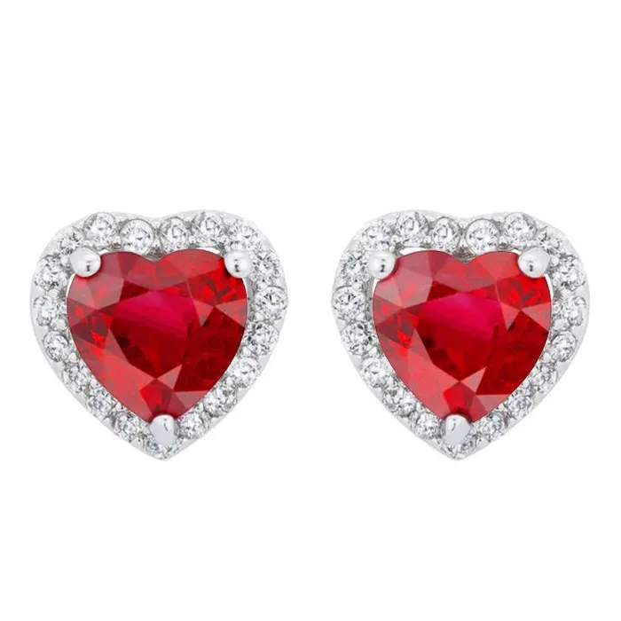 GB Earrings 3 Carats Heart Shaped Ruby Natural Earth Mined Diamond Halo Stud Earring White Gold 14K GB Earrings 3 Carats Heart Shaped Ruby Natural Earth Mined Diamond Halo Stud Earring White Gold 14K