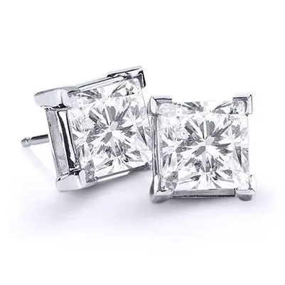 GB Earrings 4 Ct Big Solitaire Princess Natural Earth Mined Diamond Stud Earring Solid White Gold 14K GB Earrings 4 Ct Big Solitaire Princess Natural Earth Mined Diamond Stud Earring Solid White Gold 14K