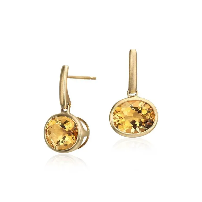 GB Earrings 40 Ct Oval Maderia Citrine Lady Dangle Earrings Bezel Set Yellow Gold GB Earrings 40 Ct Oval Maderia Citrine Lady Dangle Earrings Bezel Set Yellow Gold