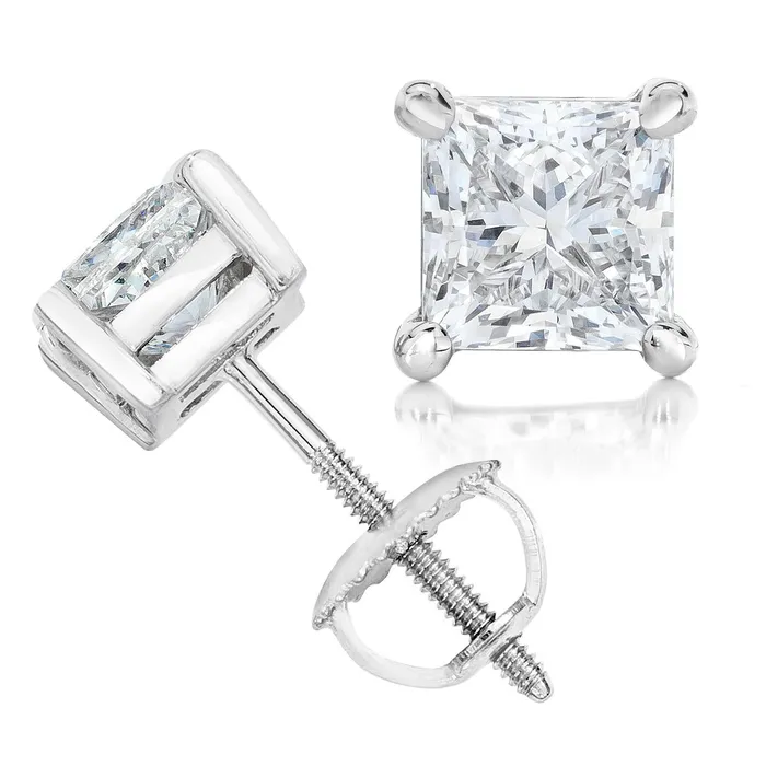 GB Earrings 550 Carats Princess Cut Natural Earth Mined Diamonds Ladies Studs Earrings White Gold GB Earrings 550 Carats Princess Cut Natural Earth Mined Diamonds Ladies Studs Earrings White Gold