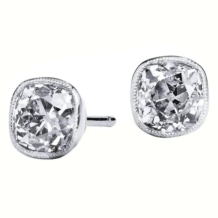 GB Earrings Bezel Set 4 Ct Old Mine Cut Real Natural Earth Mined Diamonds Studs Earrings 14K White Gold GB Earrings Bezel Set 4 Ct Old Mine Cut Real Natural Earth Mined Diamonds Studs Earrings 14K White Gold