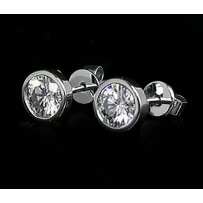 GB Earrings Bezel Set Solitaire 1 Carat Round Natural Earth Mined Diamond Stud Earrings Fine Jewelry