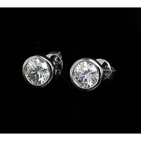 GB Earrings Bezel Set Solitaire 1 Carat Round Natural Earth Mined Diamond Stud Earrings Fine Jewelry