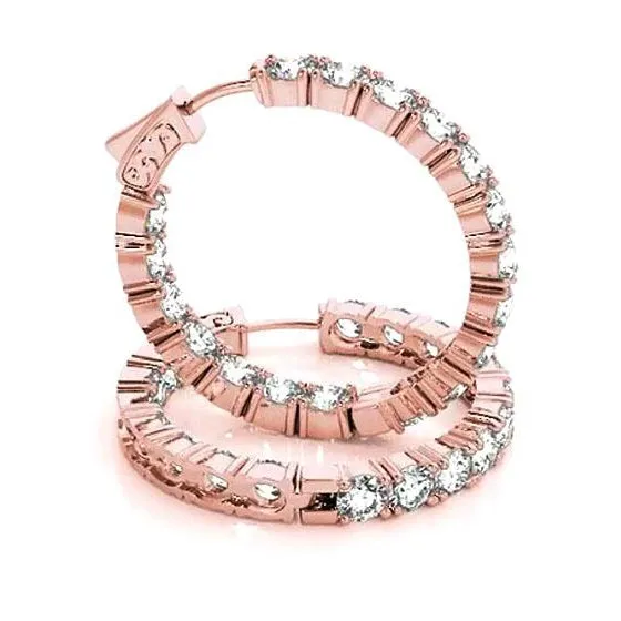 GB Earrings Hoop Earrings Round Natural Earth Mined Diamonds 720 Carats Rose Gold GB Earrings Hoop Earrings Round Natural Earth Mined Diamonds 720 Carats Rose Gold