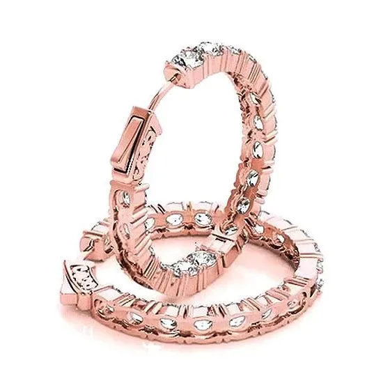 GB Earrings Hoop Earrings Round Natural Earth Mined Diamonds 720 Carats Rose Gold GB Earrings Hoop Earrings Round Natural Earth Mined Diamonds 720 Carats Rose Gold