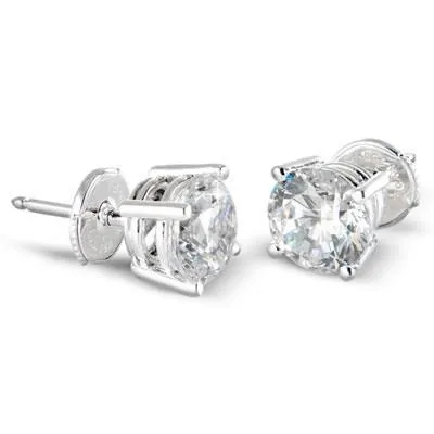 GB Earrings Round Cut Solitaire Genuine Natural Earth Mined Diamond Stud Earrings 2 Carats Women White Gold