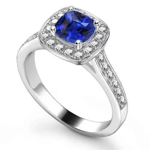 GB Halo Sapphire Cushion Cut Engagement Ring Rings
