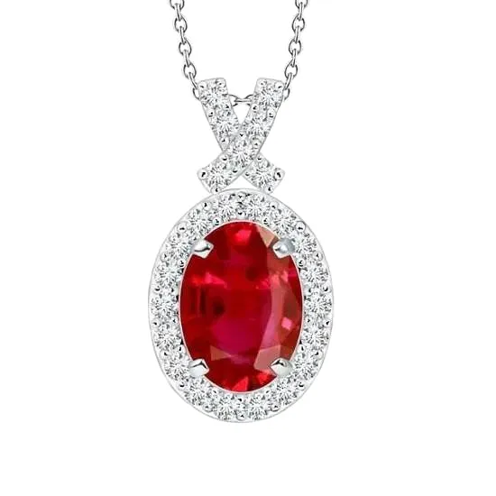 GB Necklaces Ladies White Gold 14K Pendant Necklace 380 Carats Red Ruby Natural Earth Mined Diamonds GB Necklaces Ladies White Gold 14K Pendant Necklace 380 Carats Red Ruby Natural Earth Mined Diamonds