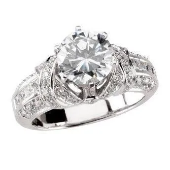 GB Rings 2 Carats Round Natural Earth Mined Diamond With Accents Anniversary Ring White Gold 14K GB Rings 2 Carats Round Natural Earth Mined Diamond With Accents Anniversary Ring White Gold 14K