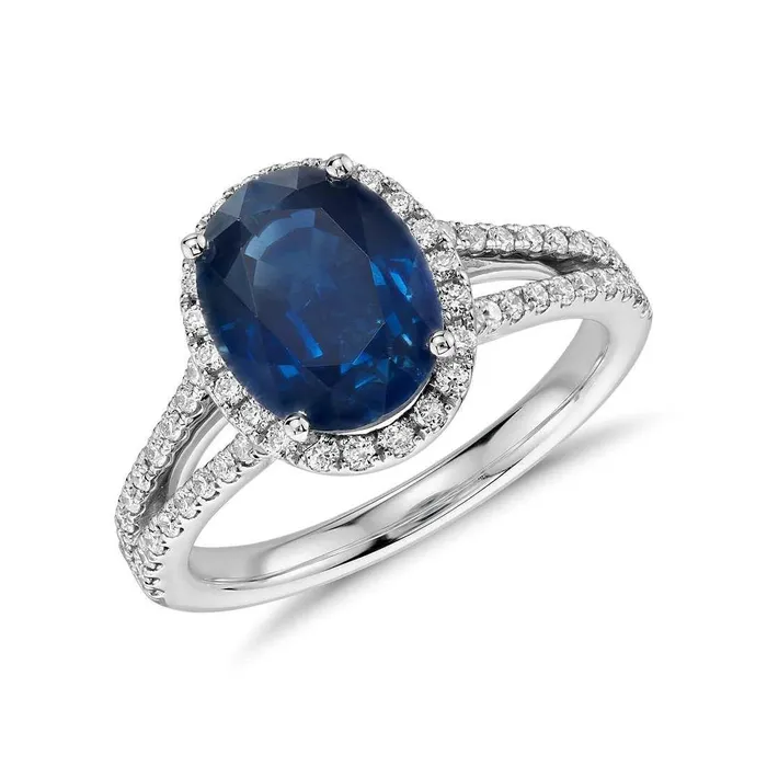 GB Rings 320 Carats Oval Sri Lanka Sapphire And Natural Earth Mined Diamond Ring White Gold 14K