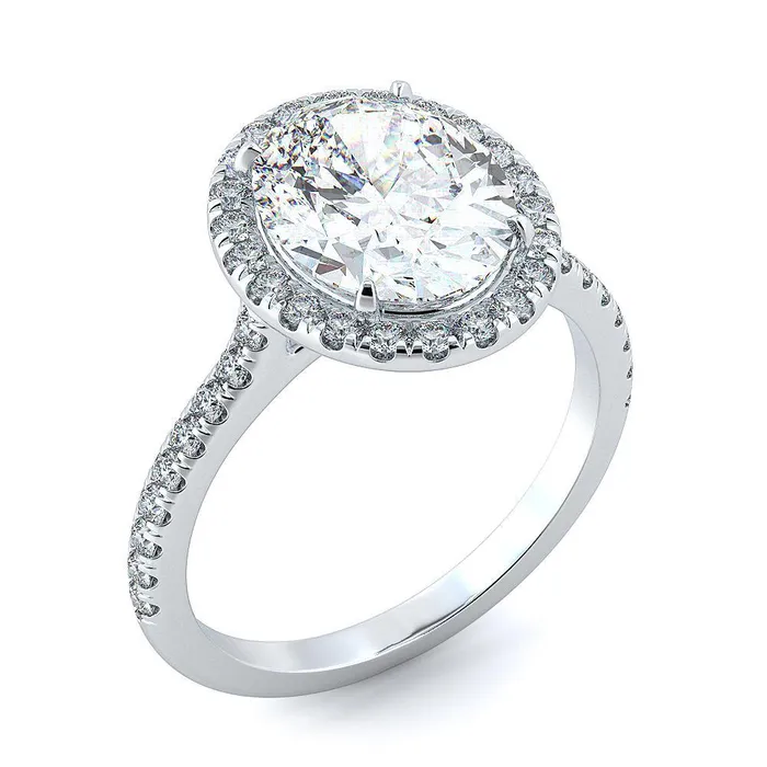 GB Rings 350 Carats Oval Round Natural Earth Mined Diamond Engagement Halo Ring