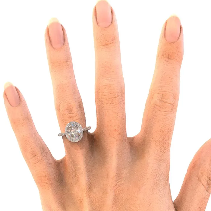 GB Rings 350 Carats Oval Round Natural Earth Mined Diamond Engagement Halo Ring