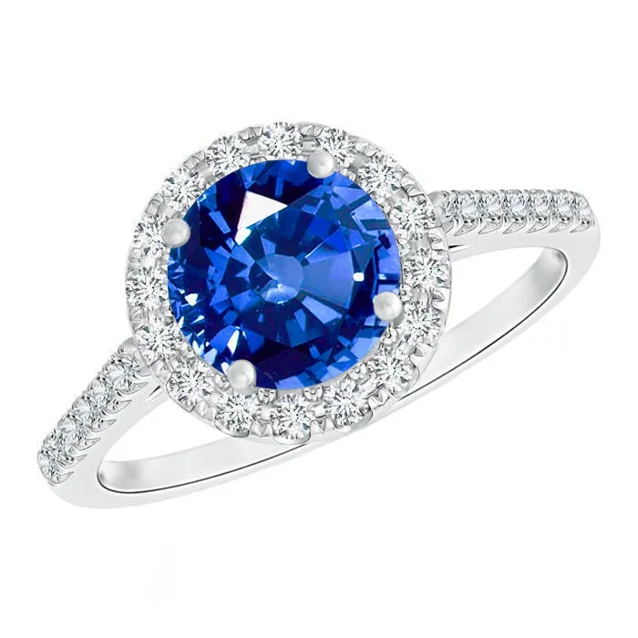 GB Rings 4 Ct Ceylon Sapphire And Natural Earth Mined Diamonds Ring White Gold 14K
