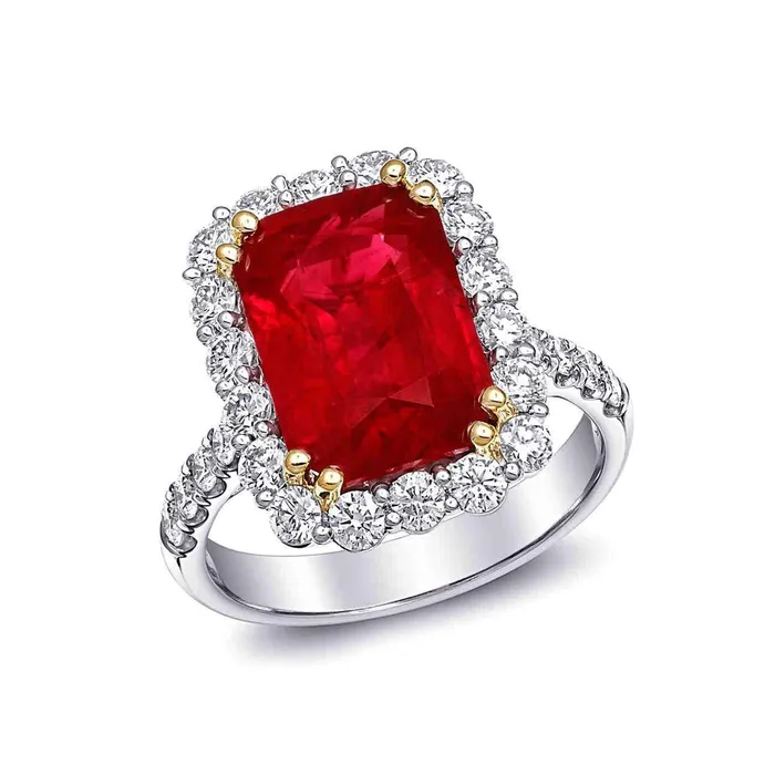 GB Rings 9 Ct Red Cushion Shape Ruby Natural Earth Mined Diamond Wedding Ring Two Tone Gold 14K GB Rings 9 Ct Red Cushion Shape Ruby Natural Earth Mined Diamond Wedding Ring Two Tone Gold 14K